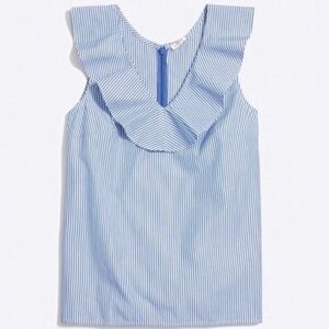 J. Crew Light Blue Striped Ruffle Collar Blouse